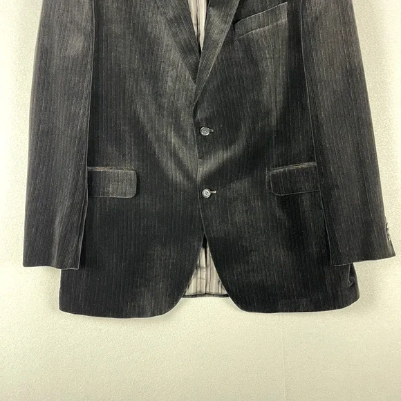 Jack Victor Prossimo Velvet Blazer Sport Coat Mens 44L Black Stripe Cotton Modal